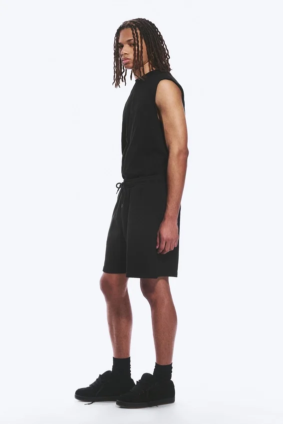 Pantalones cortos de felpa holgados – Negro Pantalones cortos de felpa holgados – Negro