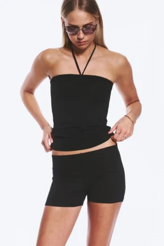 Pantalones cortos de jersey de talle bajo – Negro