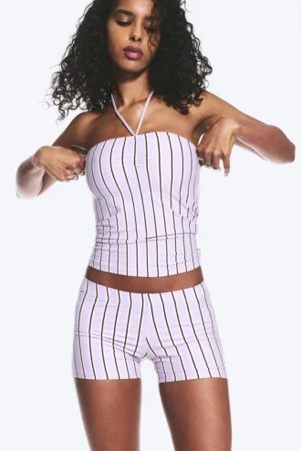 Pantalones cortos de jersey de talle bajo – Rayas moradas