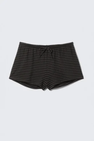 Pantalones cortos de jersey sin cremallera – Rayas negras y grises