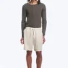 Pantalones cortos de lino de corte holgado con cordón – Crudo Pantalones cortos de lino de corte holgado con cordón – Crudo