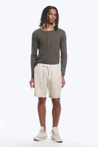 Pantalones cortos de lino de corte holgado con cordón – Crudo