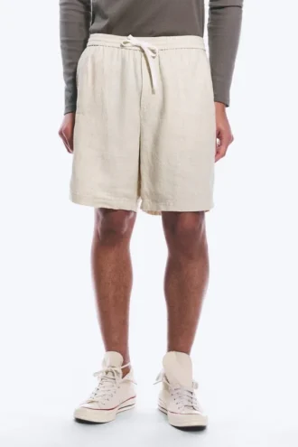 Pantalones cortos de lino de corte holgado con cordón – Crudo