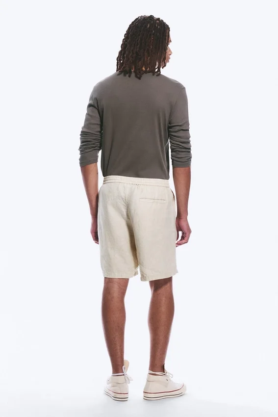 Pantalones cortos de lino de corte holgado con cordón – Crudo Pantalones cortos de lino de corte holgado con cordón – Crudo