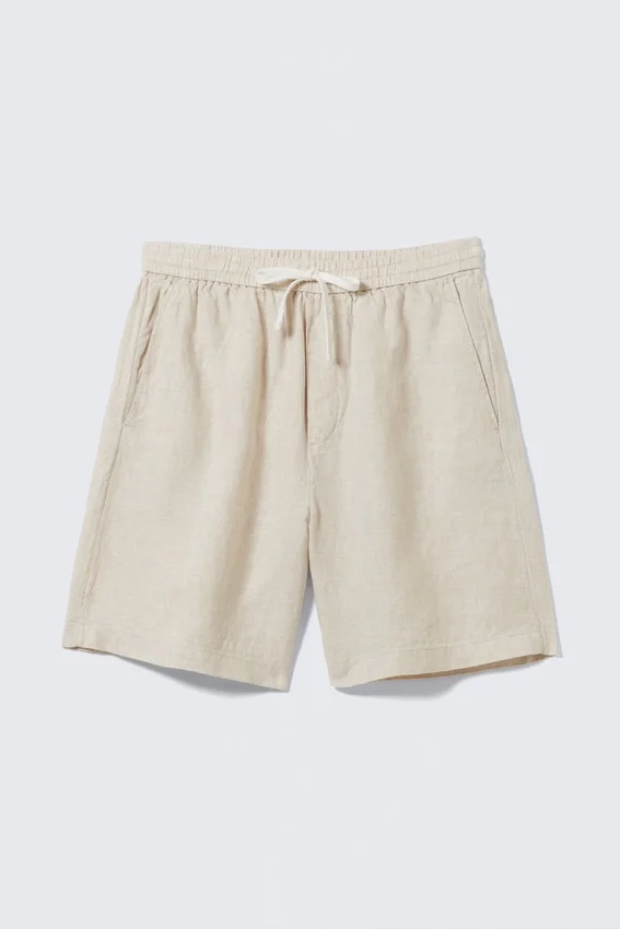 Pantalones cortos de lino de corte holgado con cordón – Crudo Pantalones cortos de lino de corte holgado con cordón – Crudo