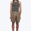 Pantalones cortos de lino de corte holgado con cordón – Marrón oscuro jaspeado Pantalones cortos de lino de corte holgado con cordón – Marrón oscuro jaspeado