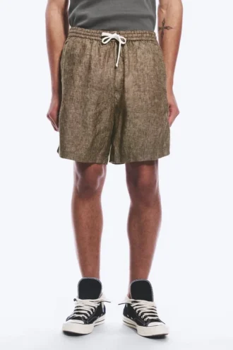 Pantalones cortos de lino de corte holgado con cordón – Marrón oscuro jaspeado