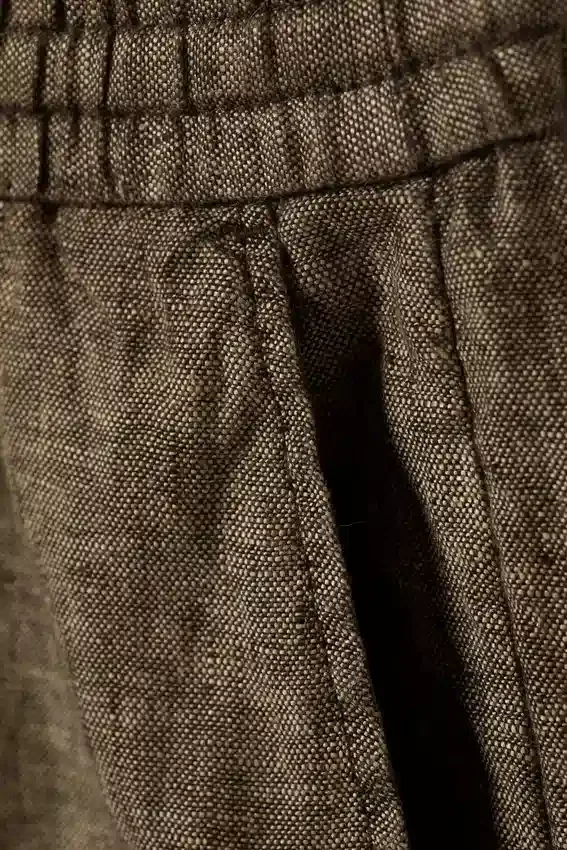 Pantalones cortos de lino de corte holgado con cordón – Marrón oscuro jaspeado Pantalones cortos de lino de corte holgado con cordón – Marrón oscuro jaspeado