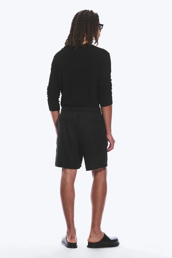 Pantalones cortos de lino holgados con cordón – Negro Pantalones cortos de lino holgados con cordón – Negro