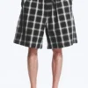 Pantalones cortos de mezcla de lino – A cuadros negros Pantalones cortos de mezcla de lino – A cuadros negros