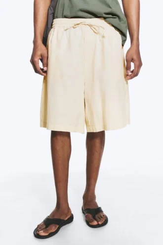 Pantalones cortos de mezcla de lino – Beige claro