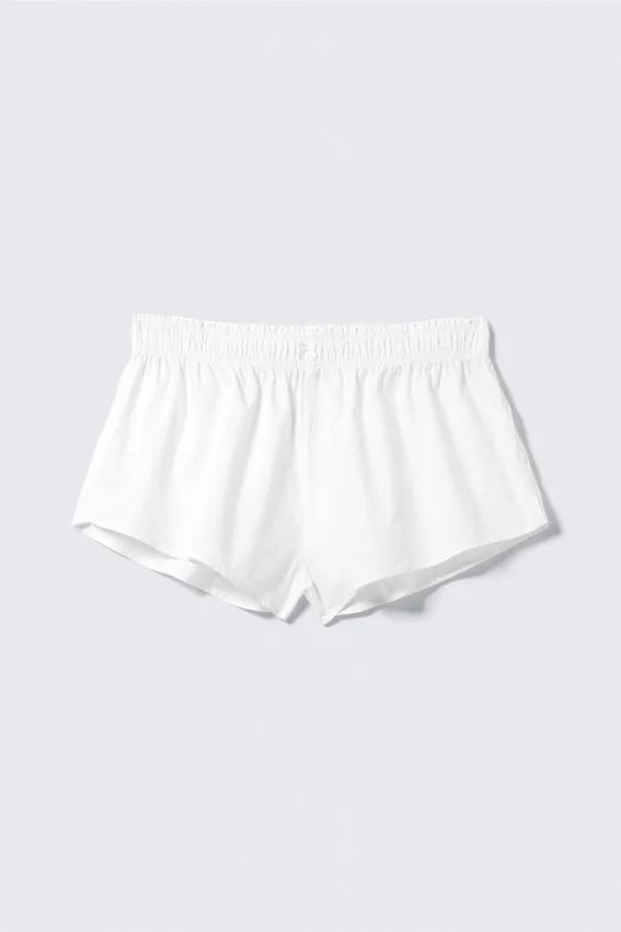 Pantalones cortos de pijama de popelín de algodón de talle medio – Blanco Pantalones cortos de pijama de popelín de algodón de talle medio – Blanco