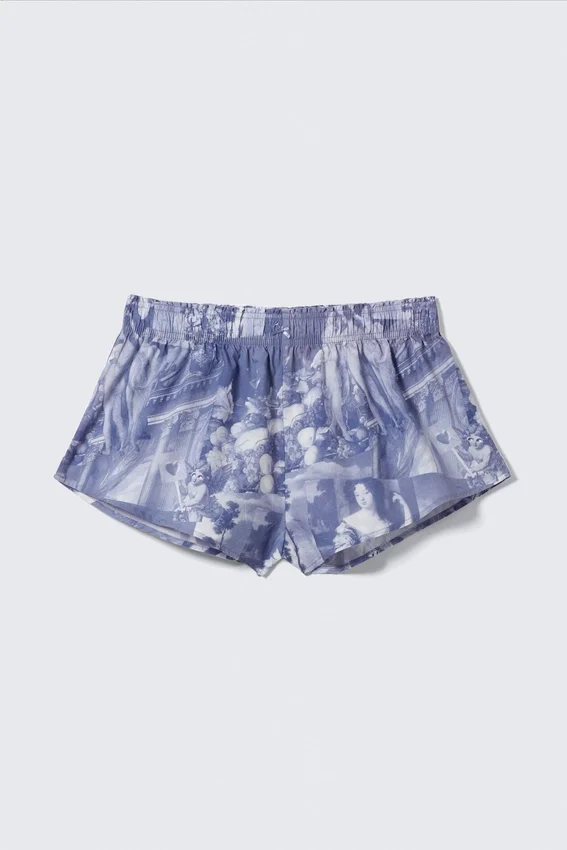 Pantalones cortos de pijama de popelín estampado de talle medio – Azul – Collage barroco Pantalones cortos de pijama de popelín estampado de talle medio – Azul – Collage barroco