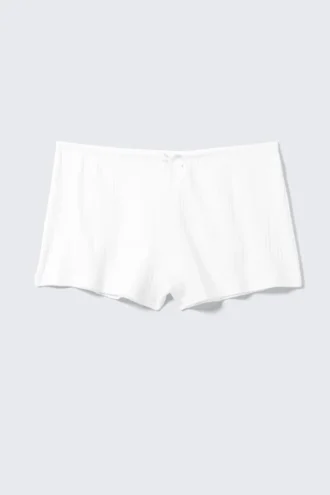 Pantalones cortos de pijama de punto calado suave – Blanco
