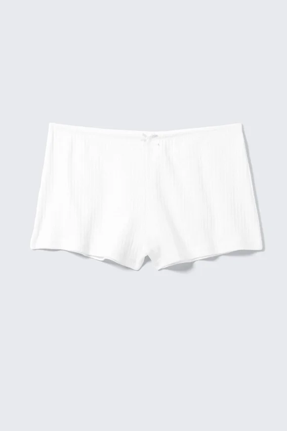 Pantalones cortos de pijama de punto calado suave – Blanco Pantalones cortos de pijama de punto calado suave – Blanco