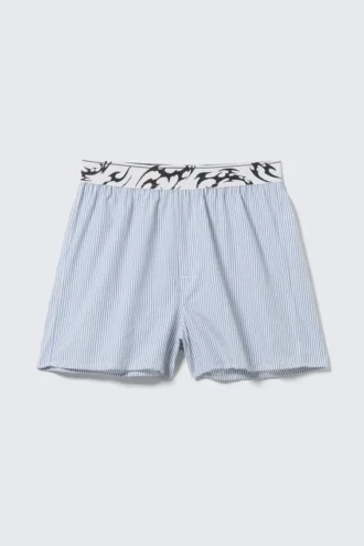 Pantalones cortos de pijama tipo bóxer – Blanco – Rayas azules