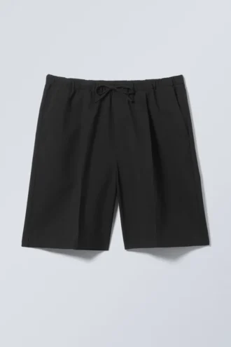Pantalones cortos de sarga de corte holgado con cordón – Negro