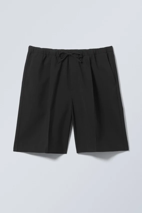 Pantalones cortos de sarga de corte holgado con cordón – Negro Pantalones cortos de sarga de corte holgado con cordón – Negro