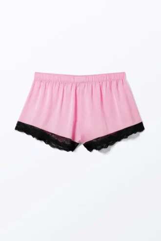 Pantalones cortos de satén con encaje – Rosa – Encaje negro