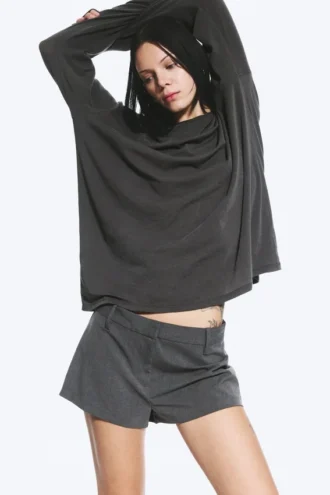 Pantalones cortos de traje de cintura baja – Gris oscuro jaspeado