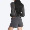 Pantalones cortos de traje de cintura baja – Gris oscuro jaspeado Pantalones cortos de traje de cintura baja – Gris oscuro jaspeado