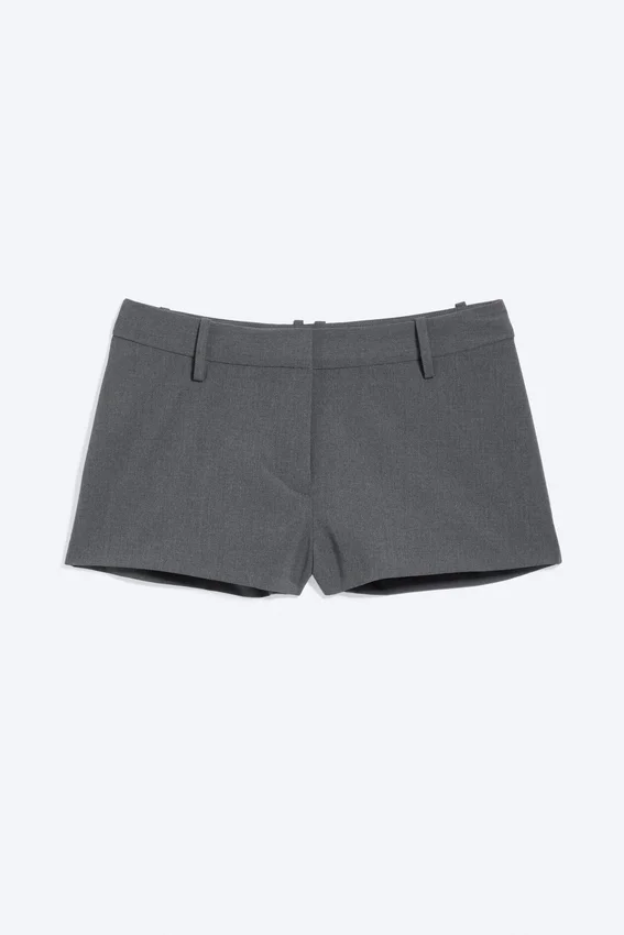 Pantalones cortos de traje de cintura baja – Gris oscuro jaspeado Pantalones cortos de traje de cintura baja – Gris oscuro jaspeado