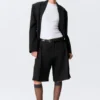 Pantalones cortos de traje de mezcla de lino de talle bajo – Negro Pantalones cortos de traje de mezcla de lino de talle bajo – Negro