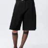Pantalones cortos de traje de mezcla de lino de talle bajo – Negro Pantalones cortos de traje de mezcla de lino de talle bajo – Negro