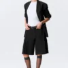 Pantalones cortos de traje de mezcla de lino de talle bajo – Negro Pantalones cortos de traje de mezcla de lino de talle bajo – Negro