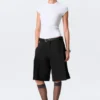 Pantalones cortos de traje de mezcla de lino de talle bajo – Negro Pantalones cortos de traje de mezcla de lino de talle bajo – Negro