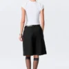 Pantalones cortos de traje de mezcla de lino de talle bajo – Negro Pantalones cortos de traje de mezcla de lino de talle bajo – Negro