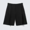 Pantalones cortos de traje de mezcla de lino de talle bajo – Negro Pantalones cortos de traje de mezcla de lino de talle bajo – Negro