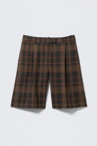 Pantalones cortos de traje hasta la rodilla – A cuadros marrón oscuro