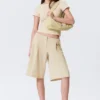 Pantalones cortos de traje holgados de talle bajo y largo tres cuartos – Beige claro Pantalones cortos de traje holgados de talle bajo y largo tres cuartos – Beige claro