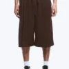 Pantalones cortos de traje holgados de talle medio – Marrón oscuro Pantalones cortos de traje holgados de talle medio – Marrón oscuro