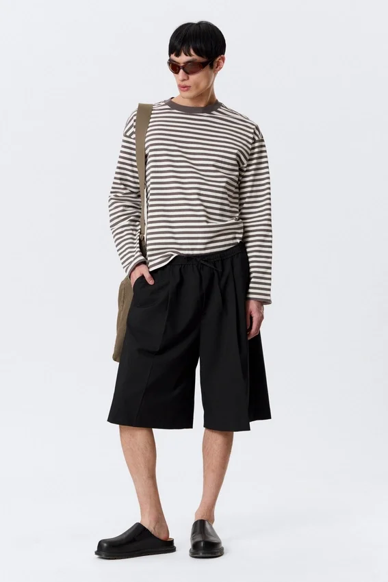 Pantalones cortos de traje holgados de talle medio – Negro Pantalones cortos de traje holgados de talle medio – Negro