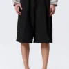 Pantalones cortos de traje holgados de talle medio – Negro Pantalones cortos de traje holgados de talle medio – Negro