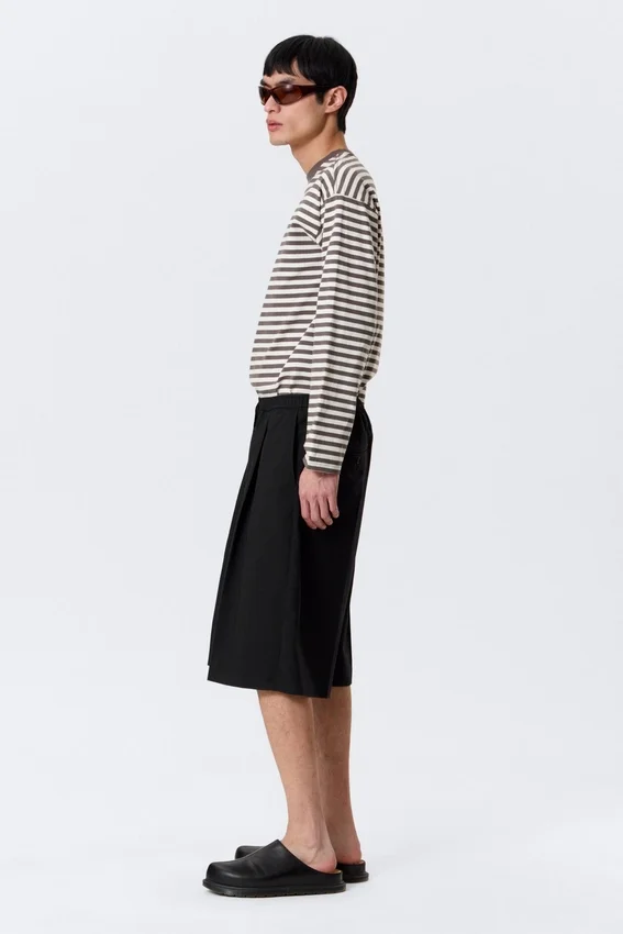 Pantalones cortos de traje holgados de talle medio – Negro Pantalones cortos de traje holgados de talle medio – Negro