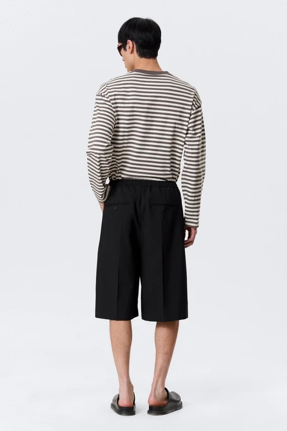 Pantalones cortos de traje holgados de talle medio – Negro Pantalones cortos de traje holgados de talle medio – Negro