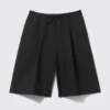 Pantalones cortos de traje holgados de talle medio – Negro Pantalones cortos de traje holgados de talle medio – Negro