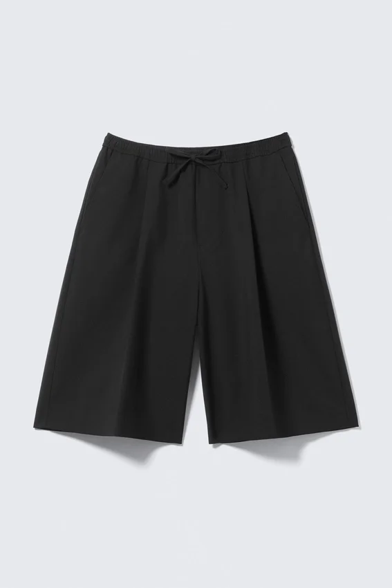 Pantalones cortos de traje holgados de talle medio – Negro Pantalones cortos de traje holgados de talle medio – Negro