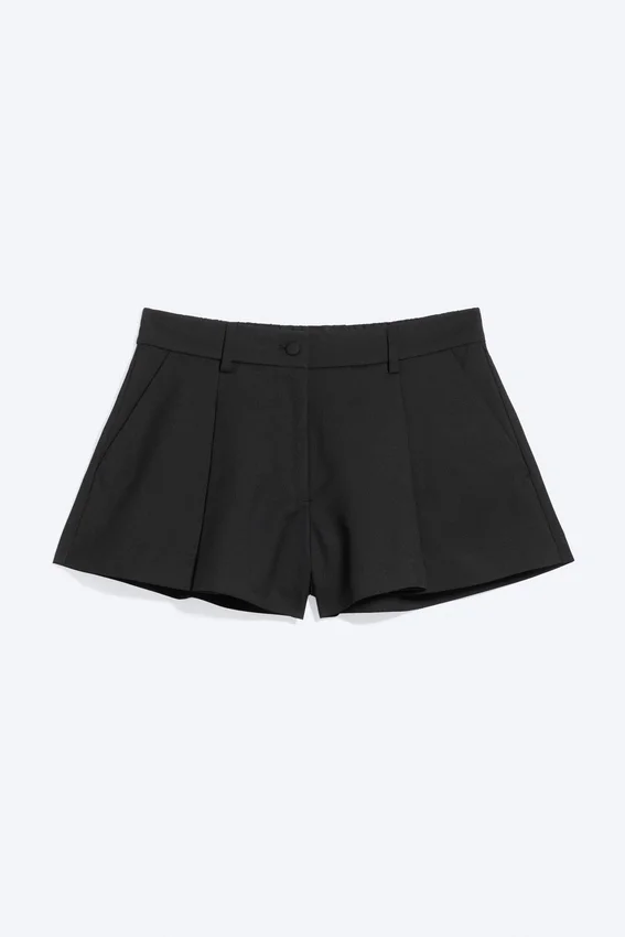 Pantalones cortos de traje mini holgados con pliegues – Negro Pantalones cortos de traje mini holgados con pliegues – Negro