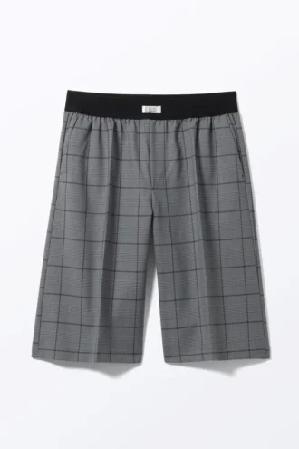 Pantalones cortos holgados de cintura baja – Gris a cuadros