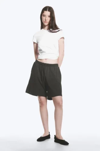 Pantalones cortos holgados de jersey sin cremallera – Gris oscuro