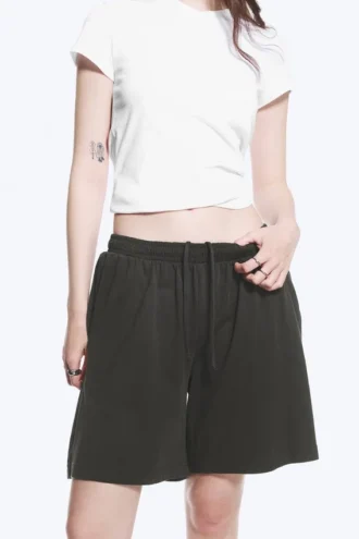 Pantalones cortos holgados de jersey sin cremallera – Gris oscuro