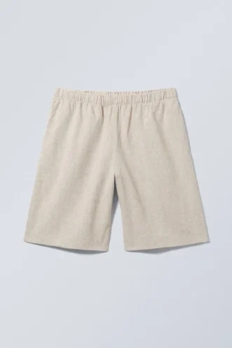 Pantalones cortos holgados de mezcla de lino – Crudo