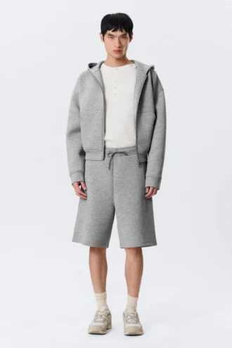 Pantalones cortos holgados de tejido scuba – Gris jaspeado