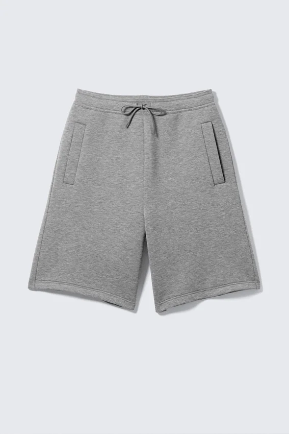 Pantalones cortos holgados de tejido scuba – Gris jaspeado Pantalones cortos holgados de tejido scuba – Gris jaspeado