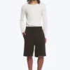 Pantalones cortos holgados de tejido scuba – Marrón oscuro Pantalones cortos holgados de tejido scuba – Marrón oscuro