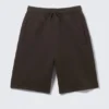 Pantalones cortos holgados de tejido scuba – Marrón oscuro Pantalones cortos holgados de tejido scuba – Marrón oscuro